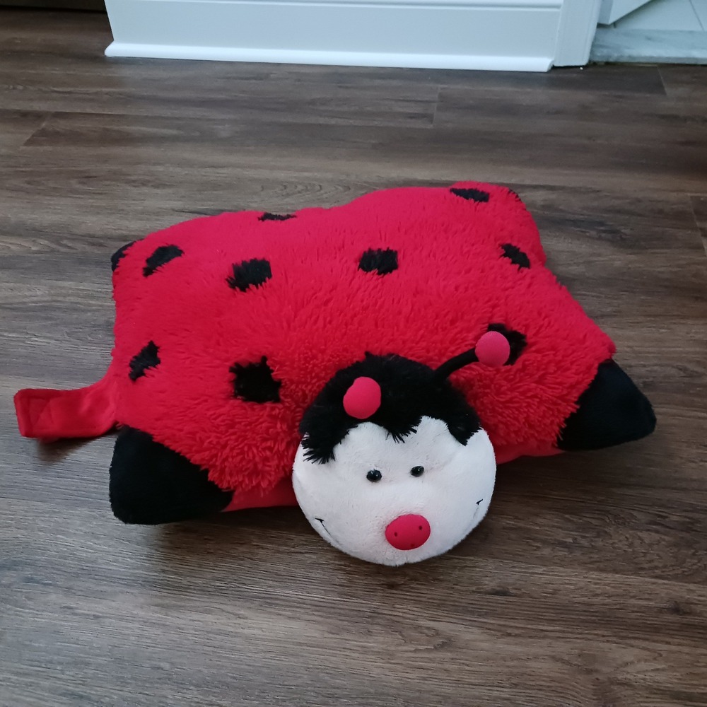 Pillow Pets Ladybug Plush 18 inch Red Black Spotted Stuffed Animal Travel Pillow